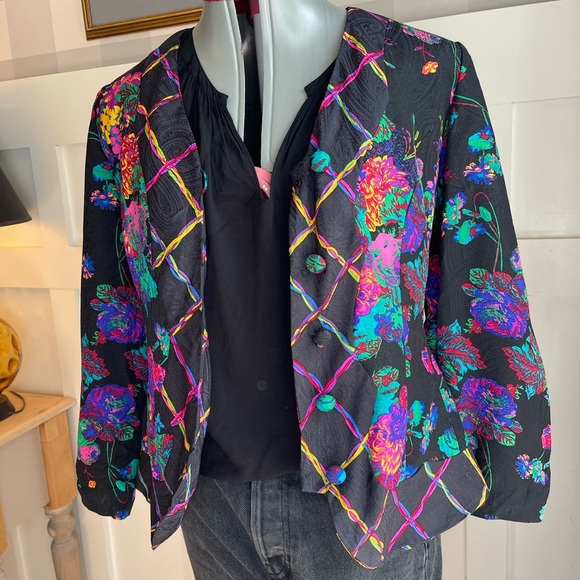 Vintage Silk Multicolor Women's Jacket Size 6 - Picture 2 of 8